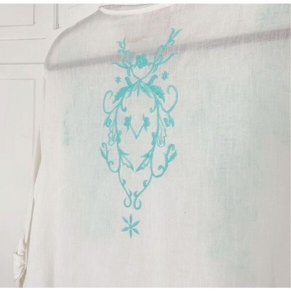 Piccola Bella Linen Button Front Blue Embroidery Shirt Cover-Up Women’s Size - M - Picture 7 of 9